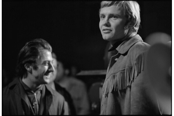 Jon Voight and Dustin Hoffman on the set of MIDNIGHT COWBOY. Photo by Michael Childers.